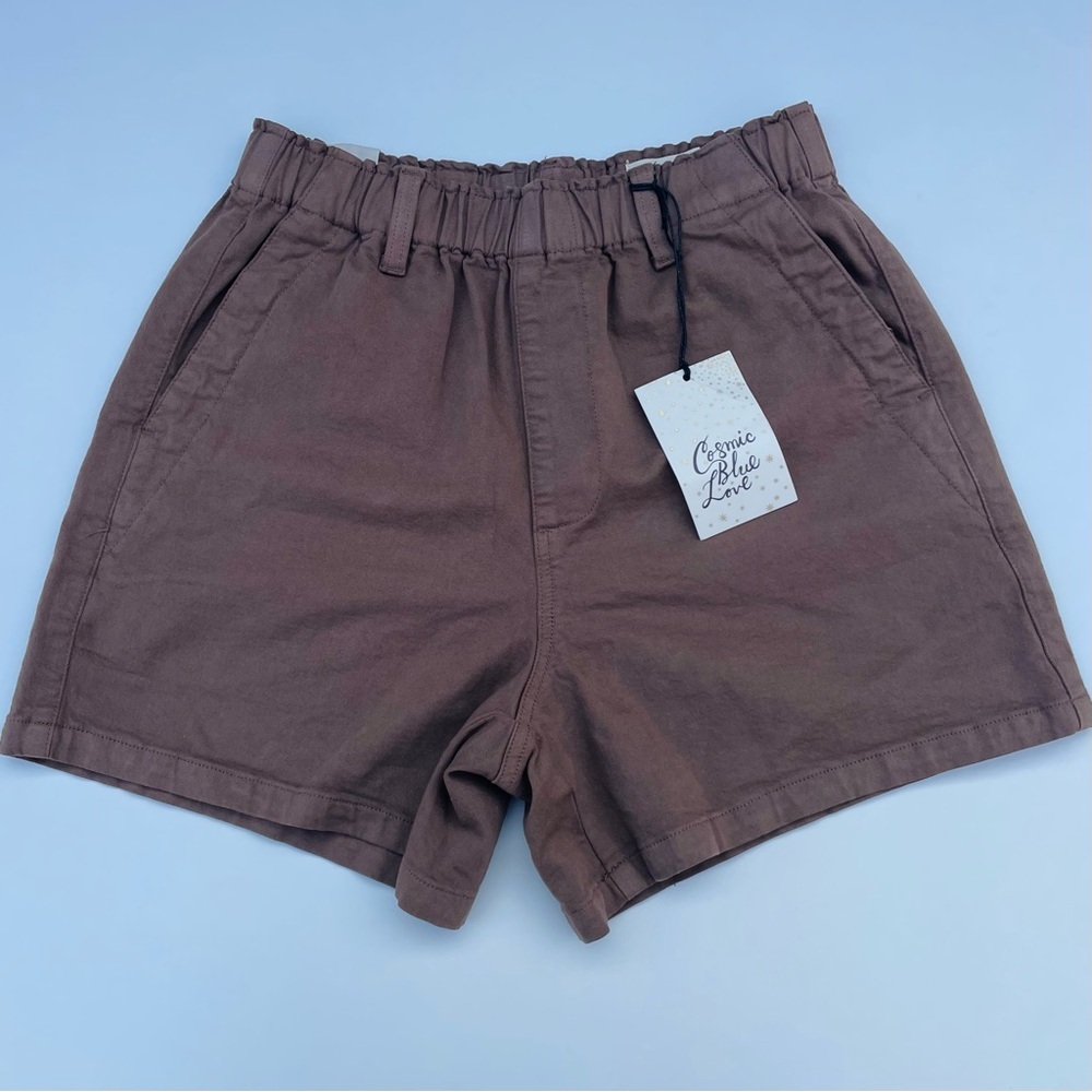 Cosmic Blue Love Brown High Rise Pull On Shorts. Size Small. NWT